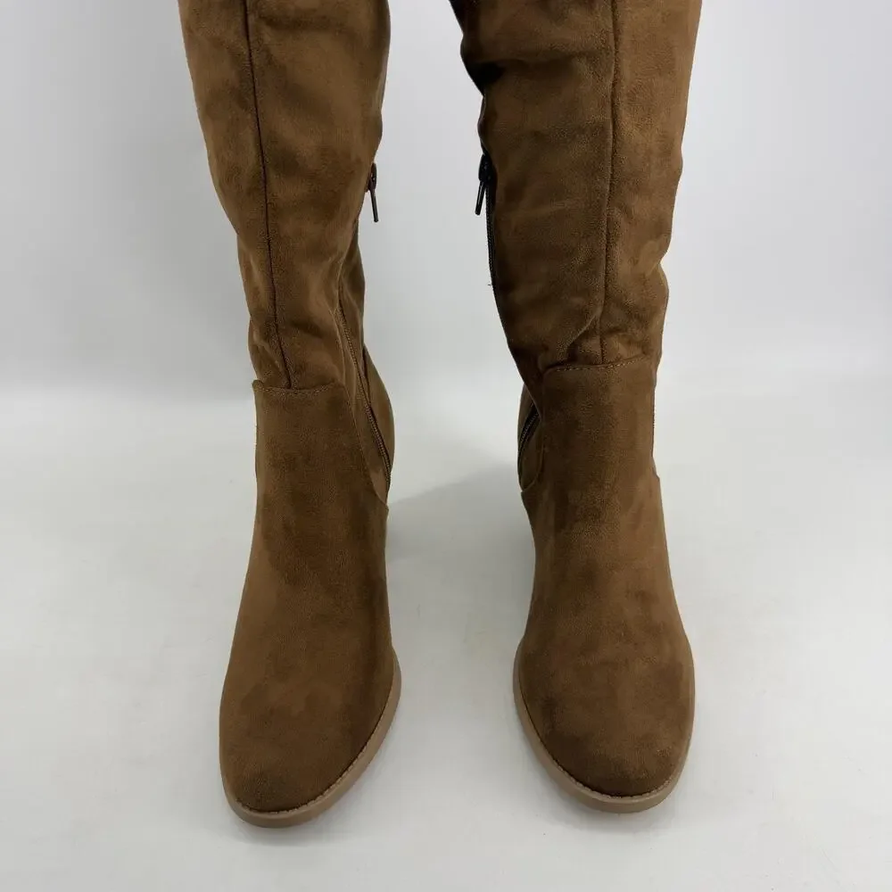 Soda Over The Knee Riding Boots Womens 8.5 Chestnut Faux Suede Lace Up Aspire-S